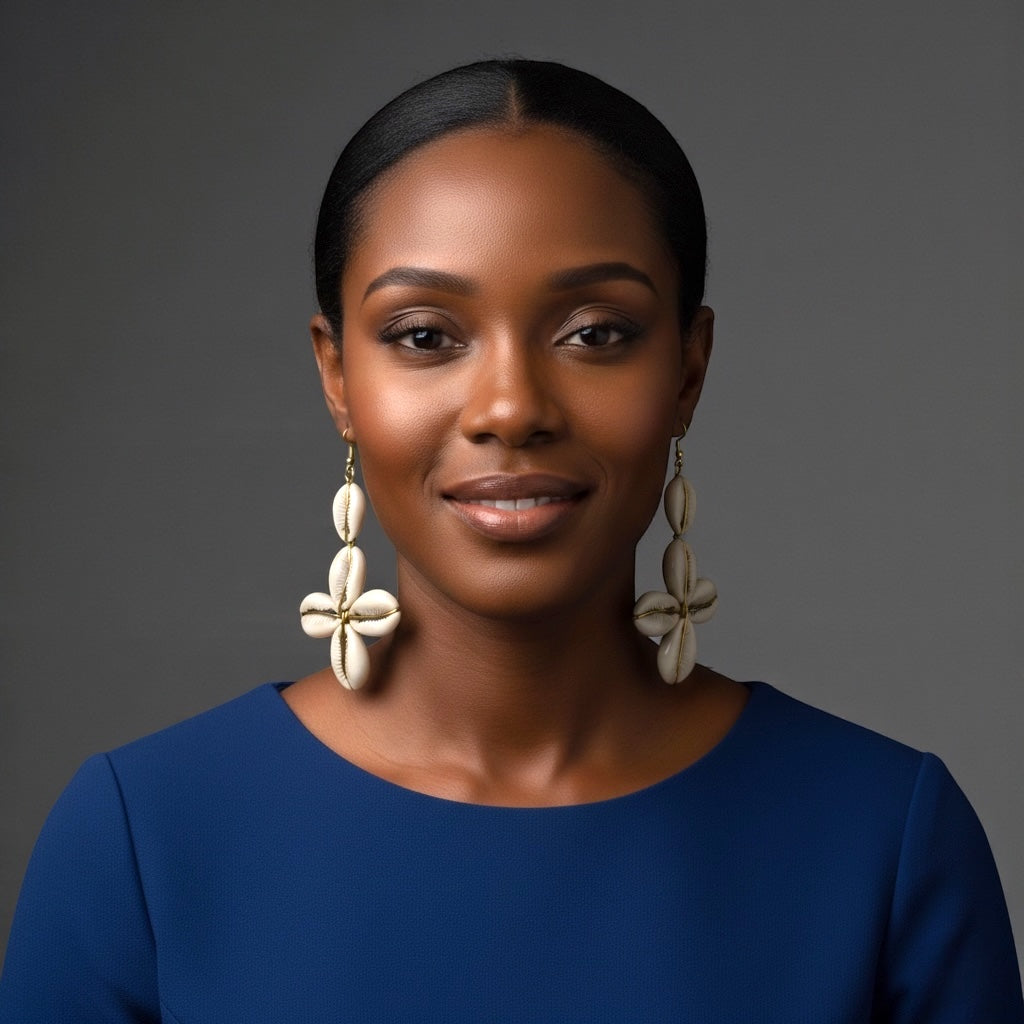 African Cowrie Shell Star Drop Earrings – Handmade Brass Statement Jewellery - Fatisha Boutique #