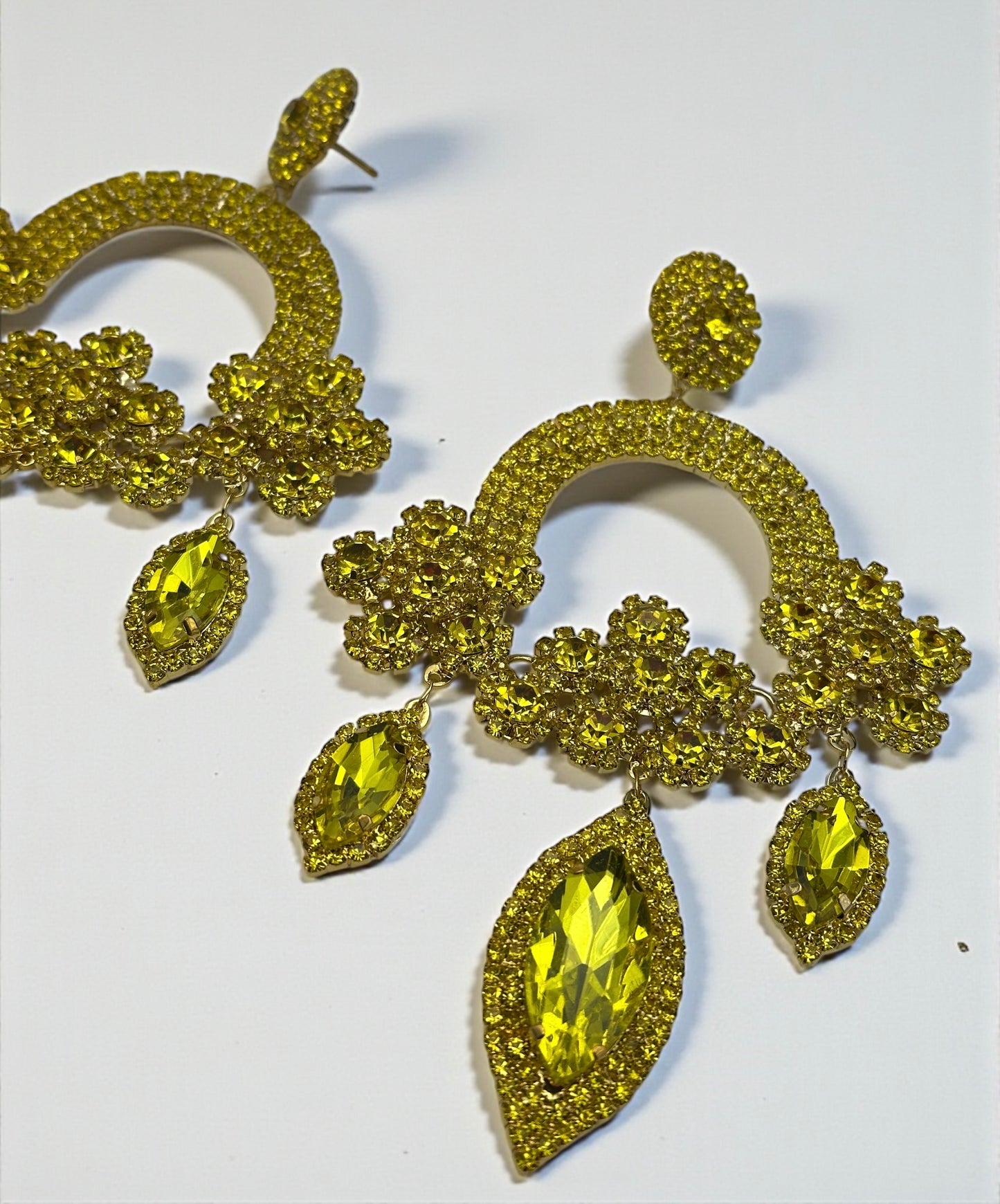 Yellow Rhinestone Chandelier Statement Earrings – Bold Crystal Drop Glam Jewellery - Fatisha Boutique #