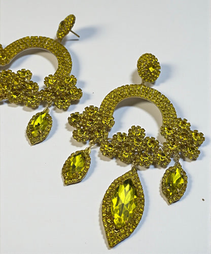 Yellow Rhinestone Chandelier Statement Earrings – Bold Crystal Drop Glam Jewellery - Fatisha Boutique #