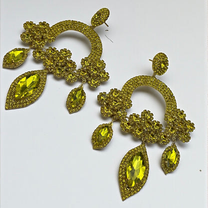 Yellow Rhinestone Chandelier Statement Earrings – Bold Crystal Drop Glam Jewellery - Fatisha Boutique #