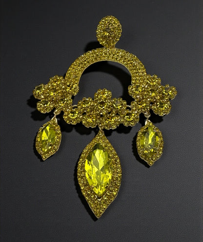 Yellow Rhinestone Chandelier Statement Earrings – Bold Crystal Drop Glam Jewellery - Fatisha Boutique #