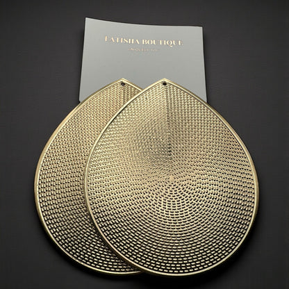 Oversized Gold Teardrop Statement Earrings – Textured African-Inspired Metal Drops - Fatisha Boutique #