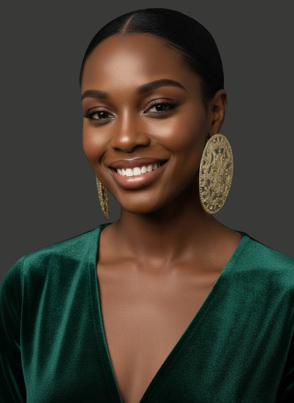 Oversized African Filigree Disc Earrings – Gold Statement Jewellery - Fatisha Boutique #