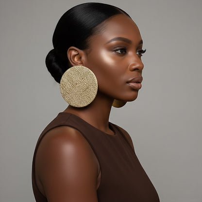 Oversized Textured Gold Disc Earrings – African-Inspired Statement Jewellery - Fatisha Boutique #