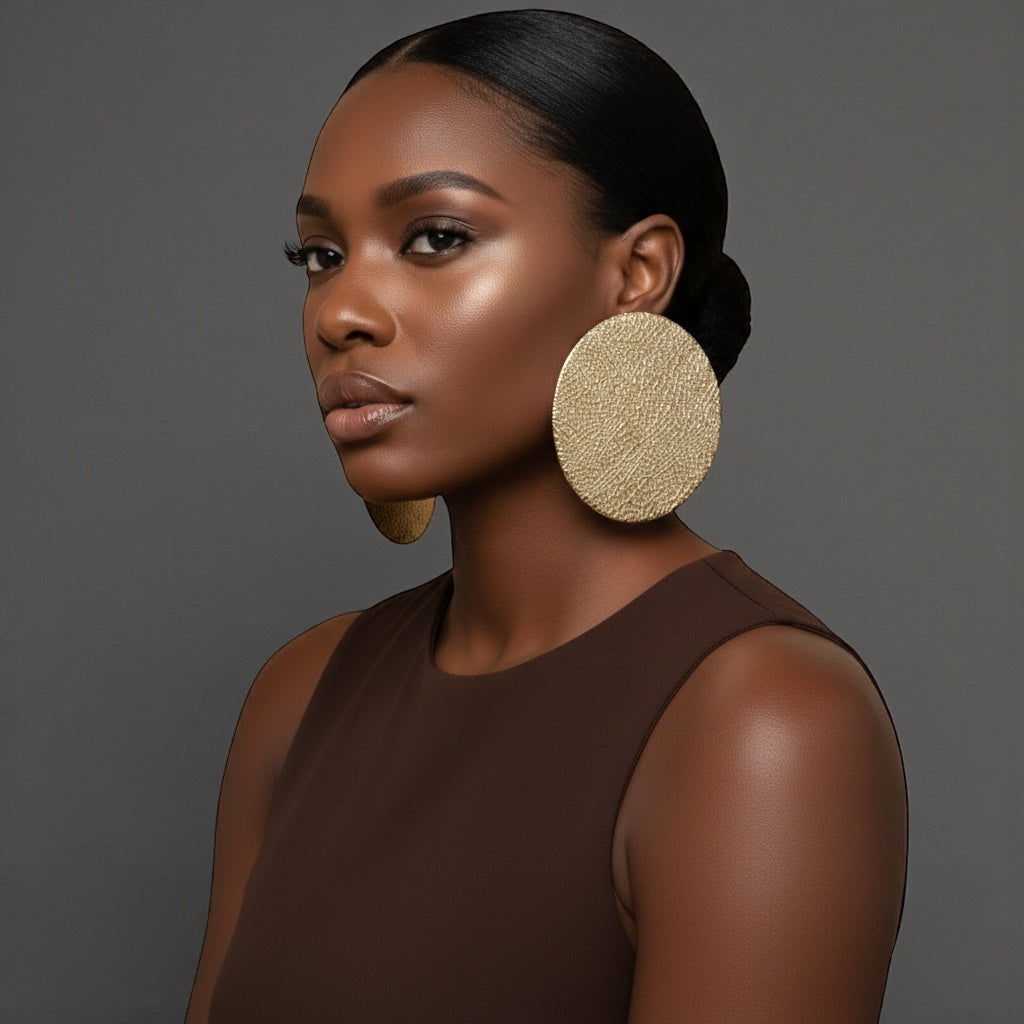 Oversized Textured Gold Disc Earrings – African-Inspired Statement Jewellery - Fatisha Boutique #