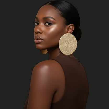 Oversized Textured Gold Disc Earrings – African-Inspired Statement Jewellery - Fatisha Boutique #