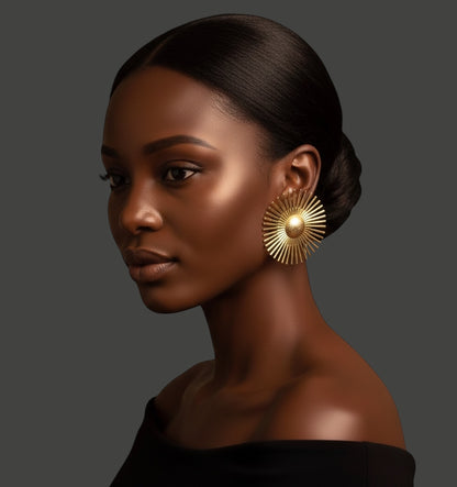 Retro Daisy Flower Gold Statement Earrings – Vintage Sunburst Studs - Fatisha Boutique #