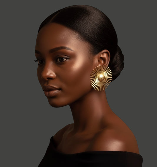 Retro Daisy Flower Gold Statement Earrings – Vintage Sunburst Studs - Fatisha Boutique #