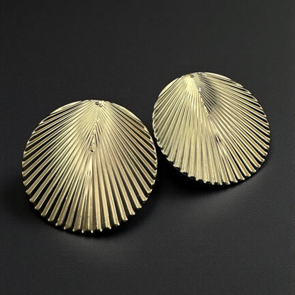 Oversized Gold Pleated Disc Earrings – Bold Textured Statement Jewellery - Fatisha Boutique #