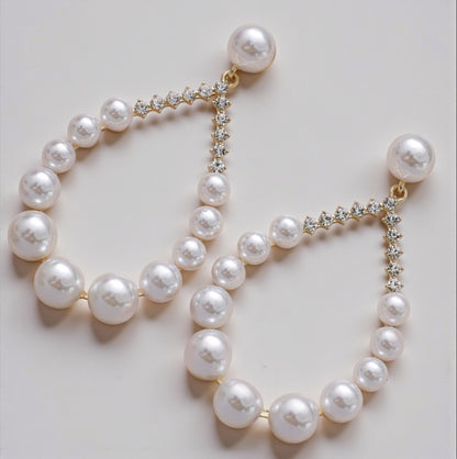 Elegant Faux Pearl & Rhinestone Teardrop Dangle Earrings – Luxury Statement Drop Jewellery - Fatisha Boutique #
