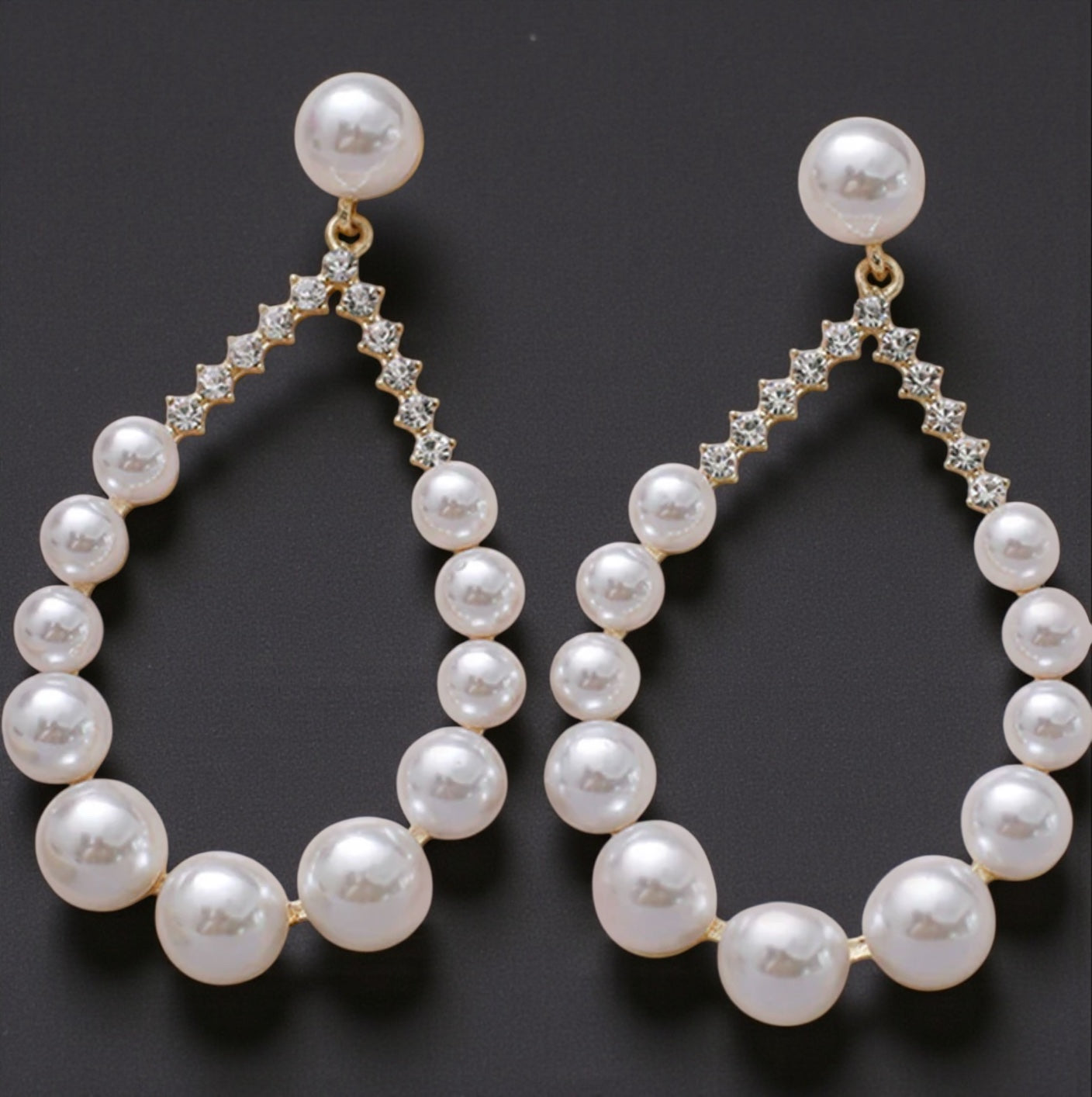 Elegant Faux Pearl & Rhinestone Teardrop Dangle Earrings – Luxury Statement Drop Jewellery - Fatisha Boutique #