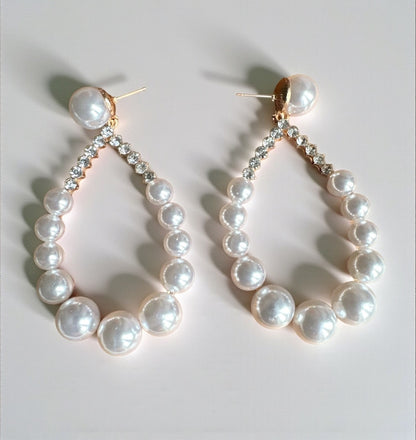 Elegant Faux Pearl & Rhinestone Teardrop Dangle Earrings – Luxury Statement Drop Jewellery - Fatisha Boutique #