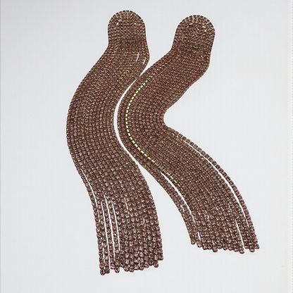 Extra-Long Pink Rhinestone Tassel Earrings – Bold Statement Drop Jewellery - Fatisha Boutique #