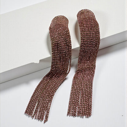 Extra-Long Pink Rhinestone Tassel Earrings – Bold Statement Drop Jewellery - Fatisha Boutique #