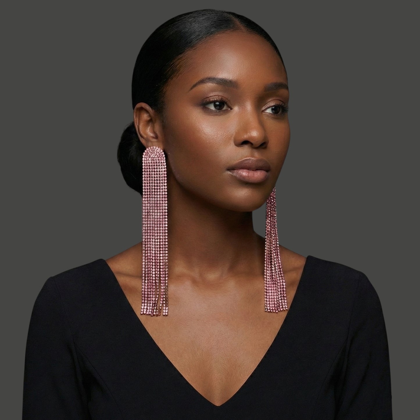 Extra-Long Pink Rhinestone Tassel Earrings – Bold Statement Drop Jewellery - Fatisha Boutique #