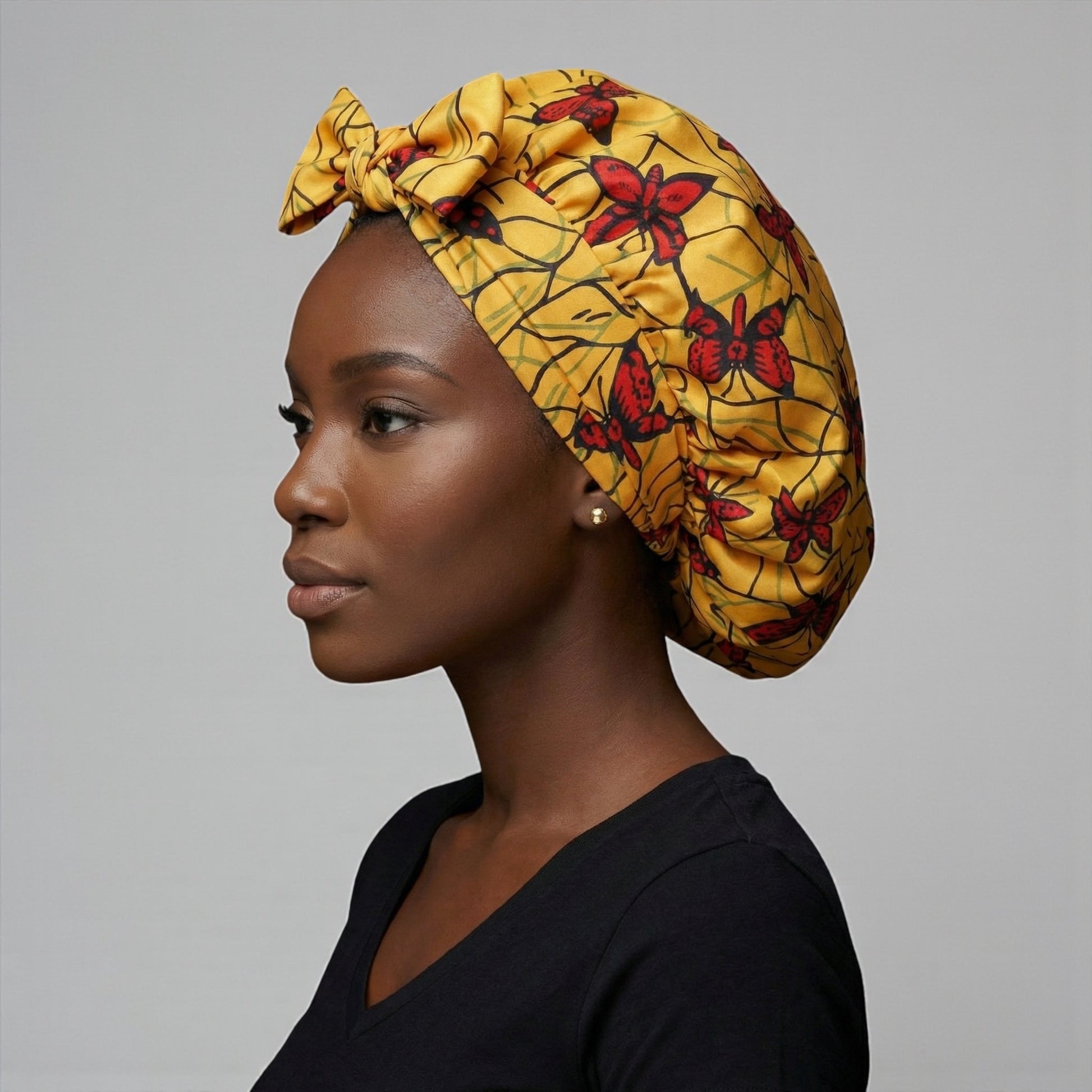 Versatile Satin Silk Ankara Bonnet with Long Ties – Multi-Wear Sleep, Turban & Headwrap Cap - Fatisha Boutique #