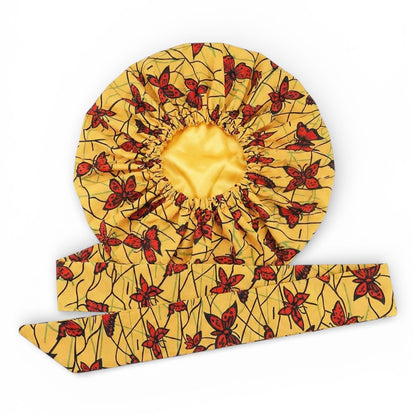 Versatile Satin Silk Ankara Bonnet with Long Ties – Multi-Wear Sleep, Turban & Headwrap Cap - Fatisha Boutique #