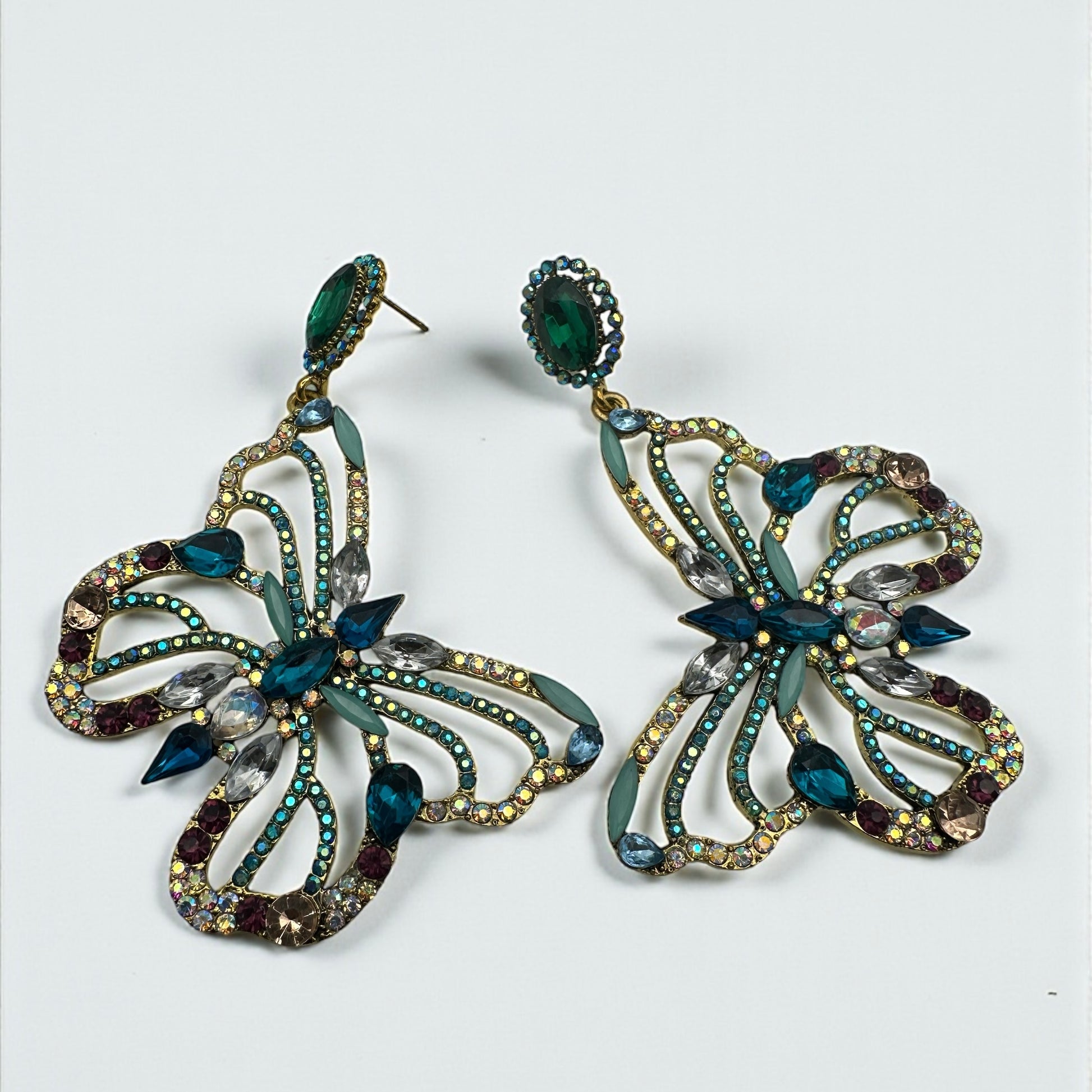 Luxury Crystal Butterfly Statement Earrings – Multicolour Rhinestone Drop Jewellery - Fatisha Boutique #