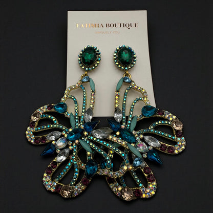 Luxury Crystal Butterfly Statement Earrings – Multicolour Rhinestone Drop Jewellery - Fatisha Boutique #