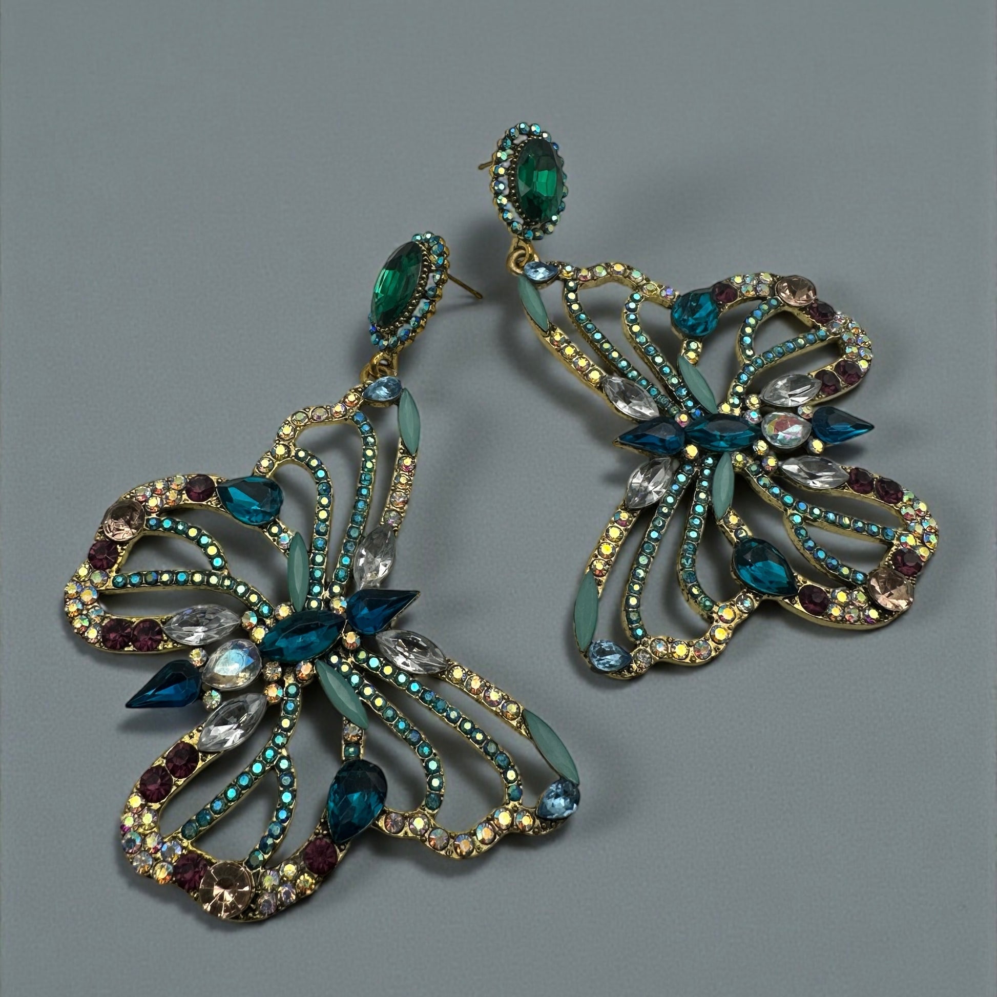 Luxury Crystal Butterfly Statement Earrings – Multicolour Rhinestone Drop Jewellery - Fatisha Boutique #