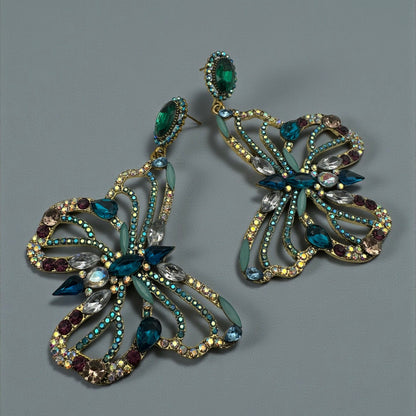Luxury Crystal Butterfly Statement Earrings – Multicolour Rhinestone Drop Jewellery - Fatisha Boutique #