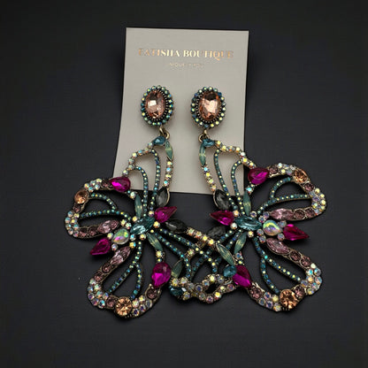 Luxury Crystal Butterfly Statement Earrings – Multicolour Rhinestone Drop Jewellery - Fatisha Boutique #