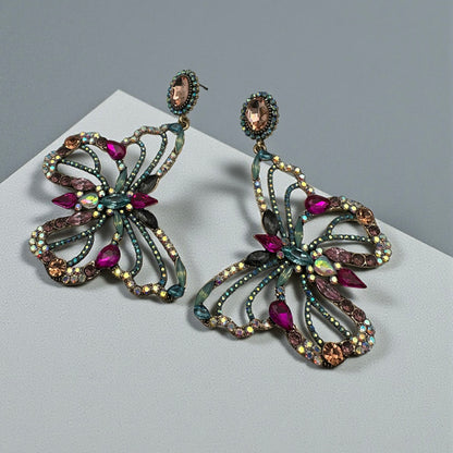Luxury Crystal Butterfly Statement Earrings – Multicolour Rhinestone Drop Jewellery - Fatisha Boutique #