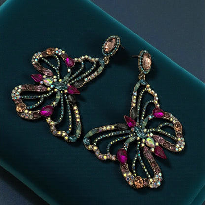 Luxury Crystal Butterfly Statement Earrings – Multicolour Rhinestone Drop Jewellery - Fatisha Boutique #