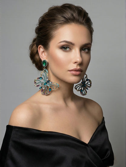 Luxury Crystal Butterfly Statement Earrings – Multicolour Rhinestone Drop Jewellery - Fatisha Boutique #