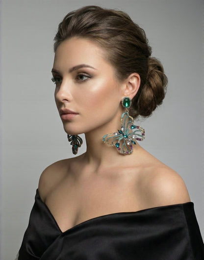 Luxury Crystal Butterfly Statement Earrings – Multicolour Rhinestone Drop Jewellery - Fatisha Boutique #