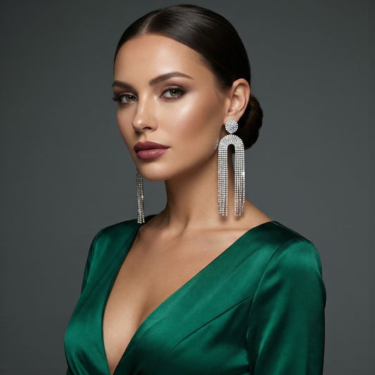 Luxury Crystal Rhinestone Tassel Drop Earrings – Elegant Statement Jewellery - Fatisha Boutique #