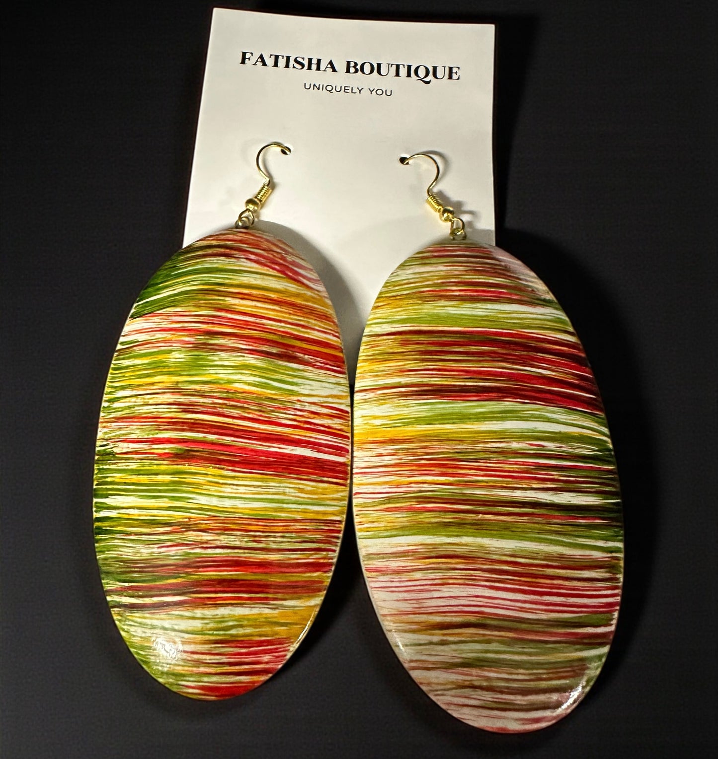 Wooden Oval Dangle Earrings – Handcrafted Boho Statement Jewellery - Fatisha Boutique #