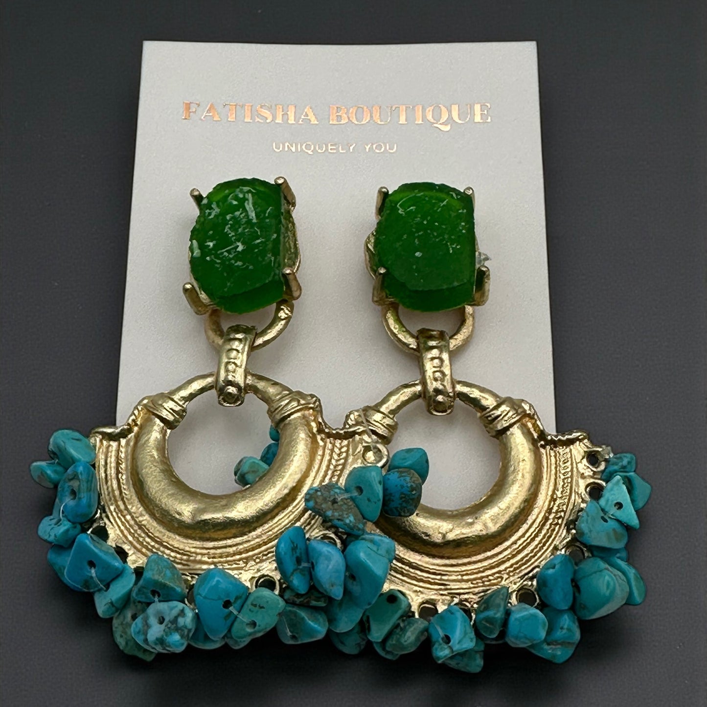 Colourful Resin & Gold Statement Drop Earrings – Bold Ethnic Dangle Jewellery - Fatisha Boutique #