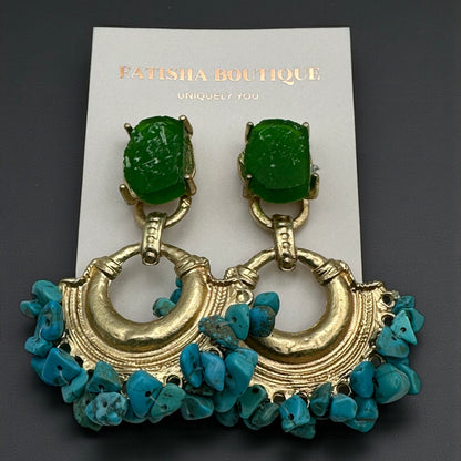 Colourful Resin & Gold Statement Drop Earrings – Bold Ethnic Dangle Jewellery - Fatisha Boutique #