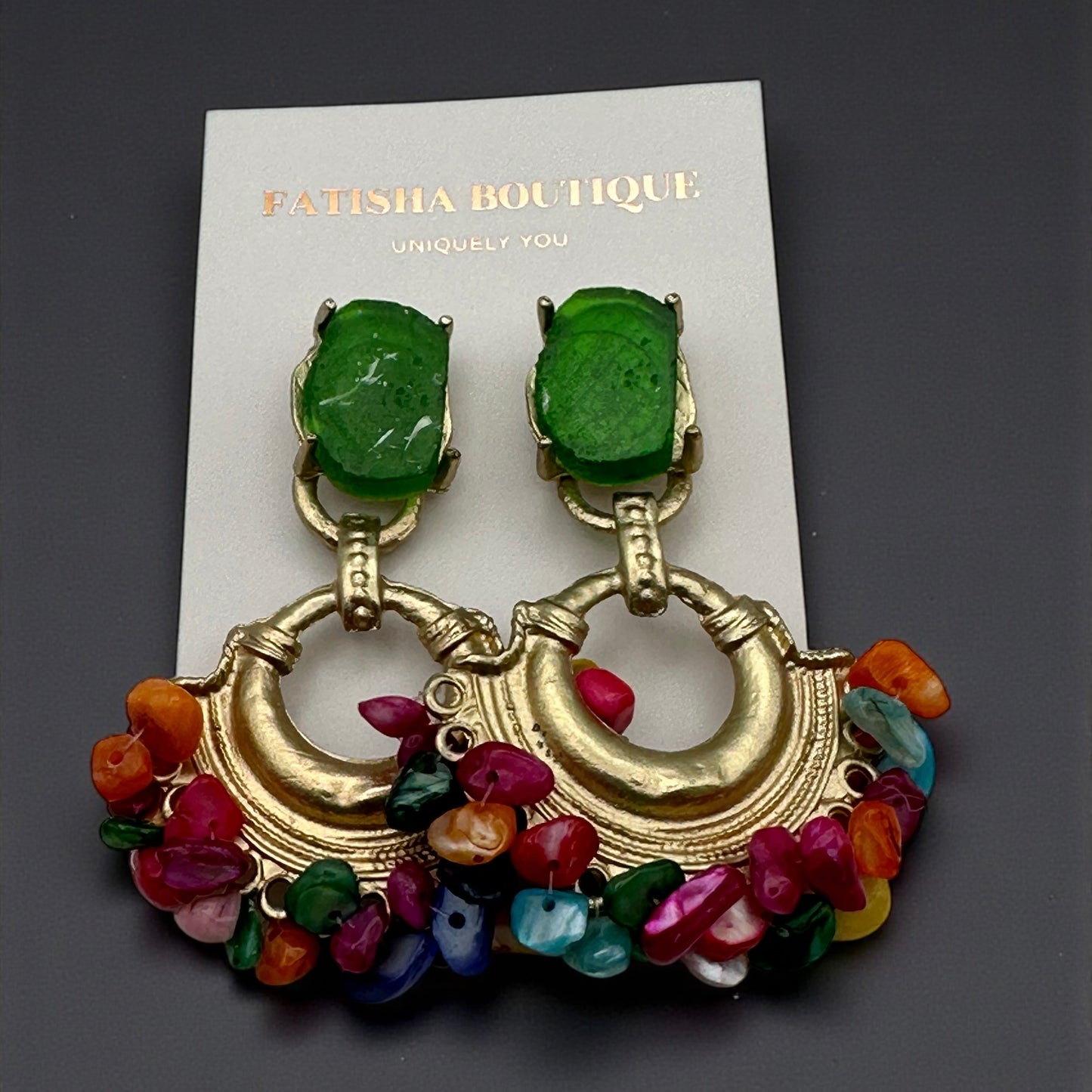 Colourful Resin & Gold Statement Drop Earrings – Bold Ethnic Dangle Jewellery - Fatisha Boutique #