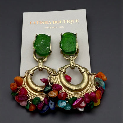 Colourful Resin & Gold Statement Drop Earrings – Bold Ethnic Dangle Jewellery - Fatisha Boutique #