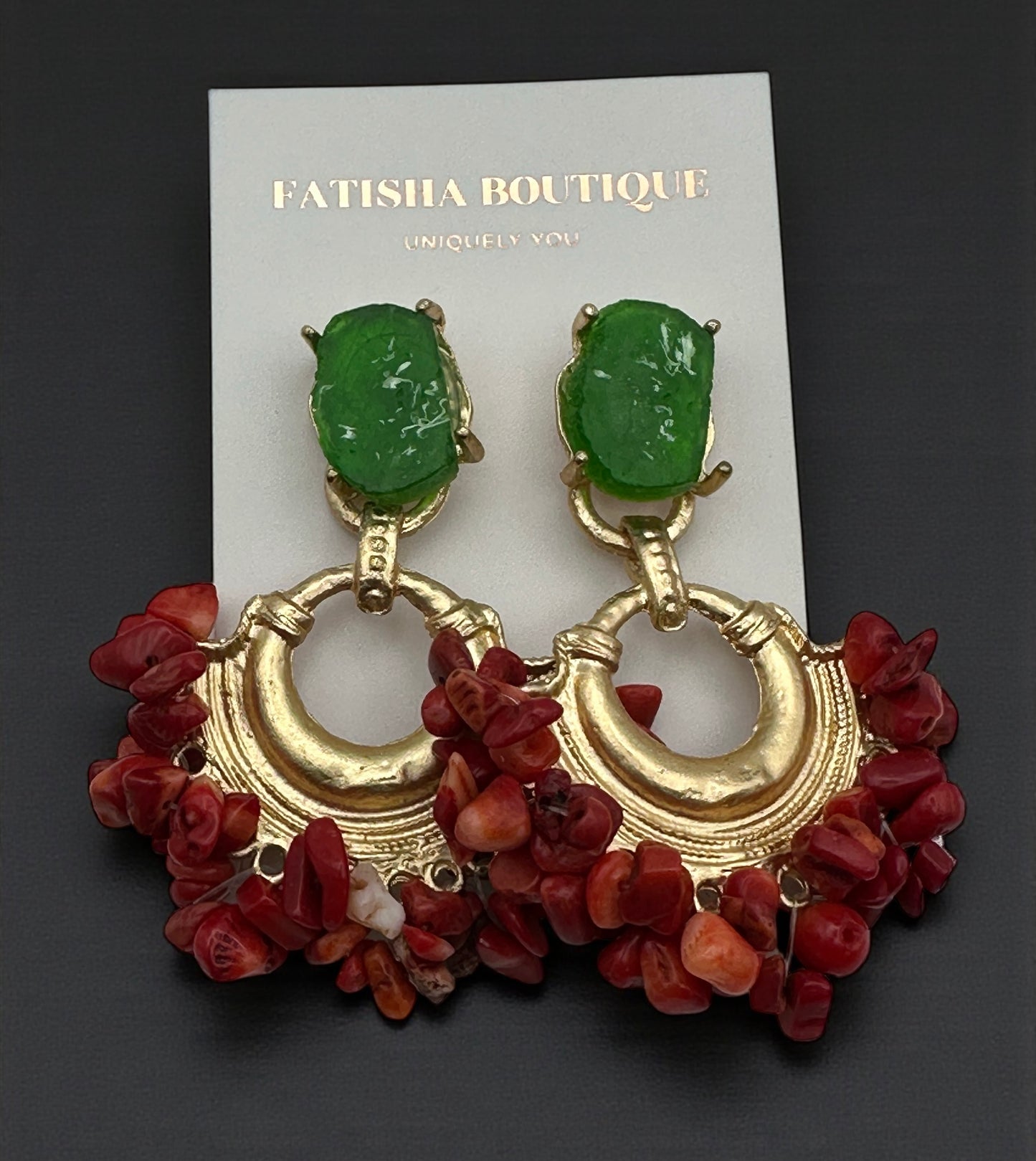 Colourful Resin & Gold Statement Drop Earrings – Bold Ethnic Dangle Jewellery - Fatisha Boutique #