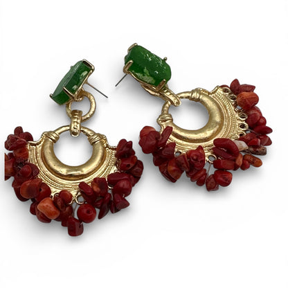 Colourful Resin & Gold Statement Drop Earrings – Bold Ethnic Dangle Jewellery - Fatisha Boutique #