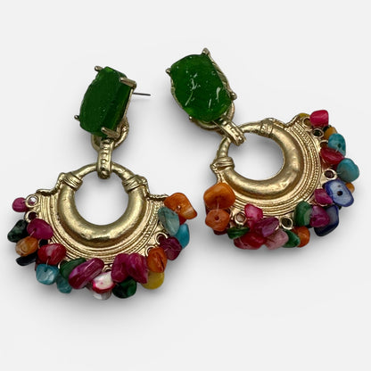 Colourful Resin & Gold Statement Drop Earrings – Bold Ethnic Dangle Jewellery - Fatisha Boutique #