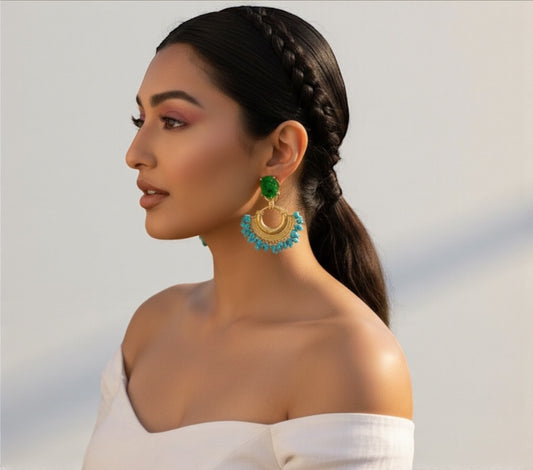 Colourful Resin & Gold Statement Drop Earrings – Bold Ethnic Dangle Jewellery - Fatisha Boutique #