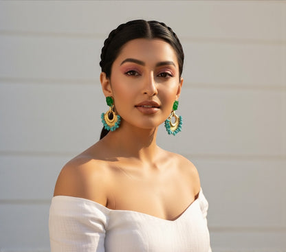 Colourful Resin & Gold Statement Drop Earrings – Bold Ethnic Dangle Jewellery - Fatisha Boutique #