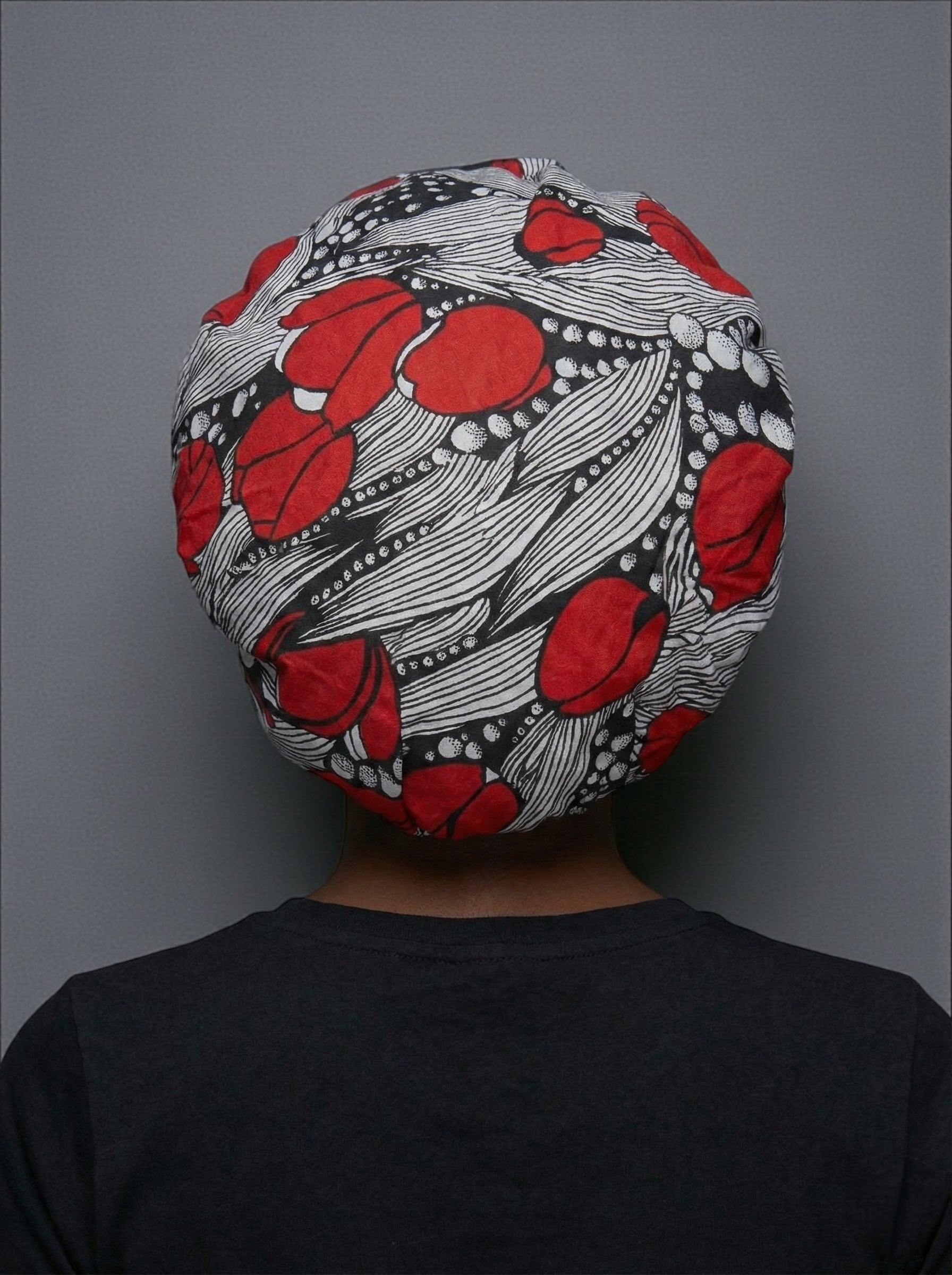 Red & Black Ankara Satin-Lined Bonnet with Long Ties – Multi-Wear Sleep Cap, Turban & Headwrap - Fatisha Boutique #