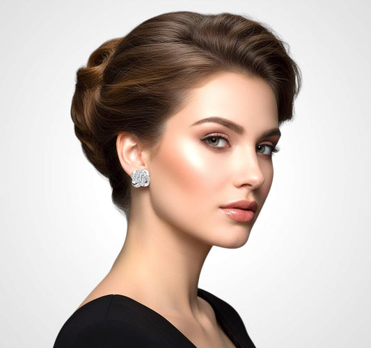 Silver Crystal Knot Stud Earrings – Cubic Zirconia Twist Design (Clear or Purple) - Fatisha Boutique #