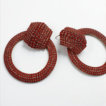 Luxury Rhinestone Statement Earrings – Red Oversized Crystal Hoop Glam Jewellery UK