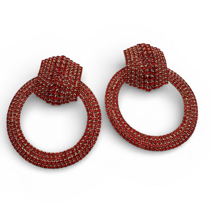 Luxury Rhinestone Statement Earrings – Red Oversized Crystal Hoop Glam Jewellery UK