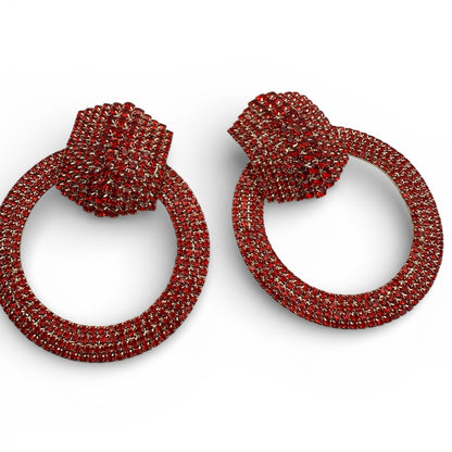 Luxury Rhinestone Statement Earrings – Red Oversized Crystal Hoop Glam Jewellery UK