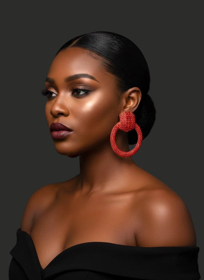 Luxury Rhinestone Statement Earrings – Red Oversized Crystal Hoop Glam Jewellery UK