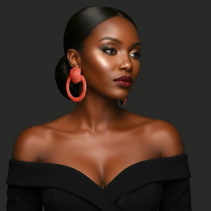 Luxury Rhinestone Statement Earrings – Red Oversized Crystal Hoop Glam Jewellery UK