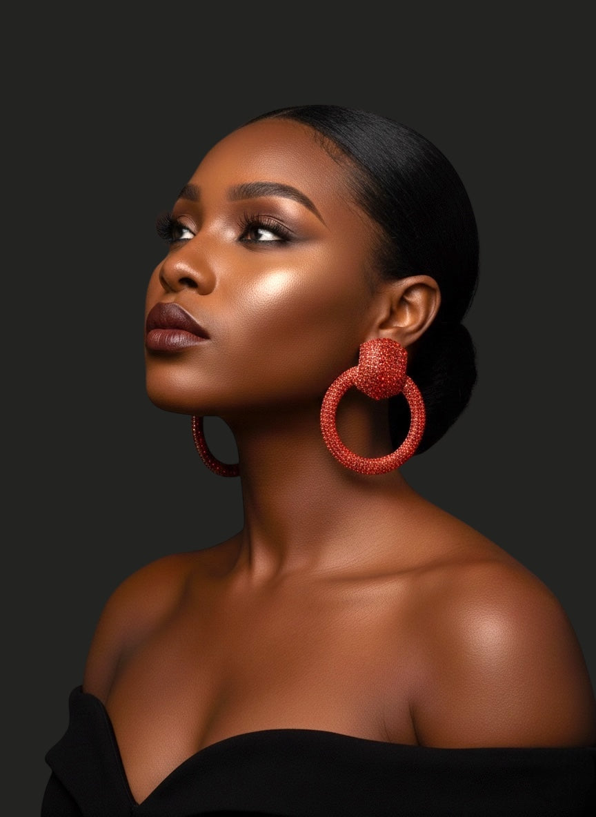 Luxury Rhinestone Statement Earrings – Red Oversized Crystal Hoop Glam Jewellery UK