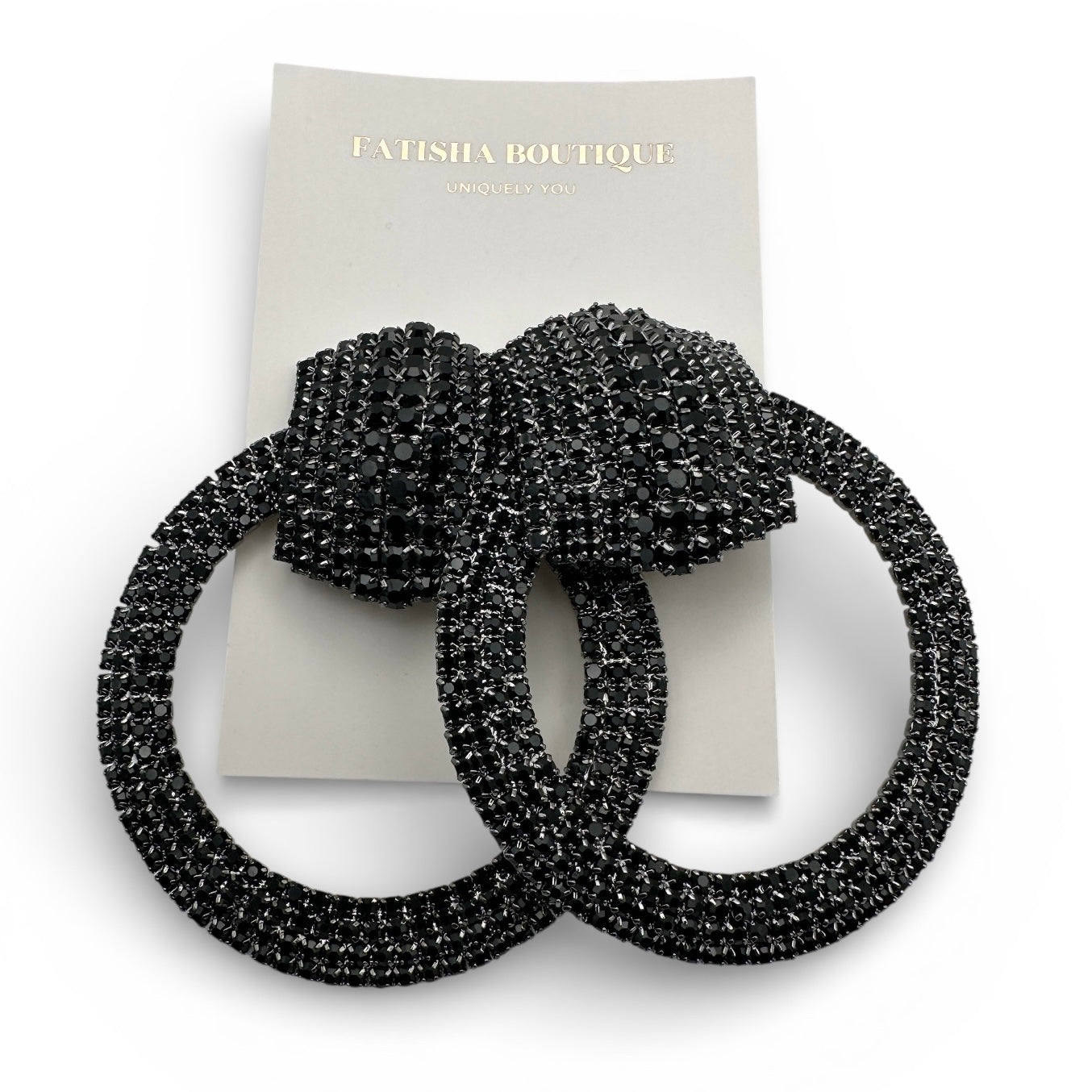 Black Rhinestone Statement Earrings – Luxury Oversized Crystal Hoop Glam Jewellery UK